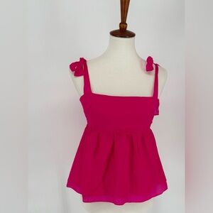 Amanda Uprichard Hot Pink Bow Strap Square Neck Lined Tank Top Sz. M